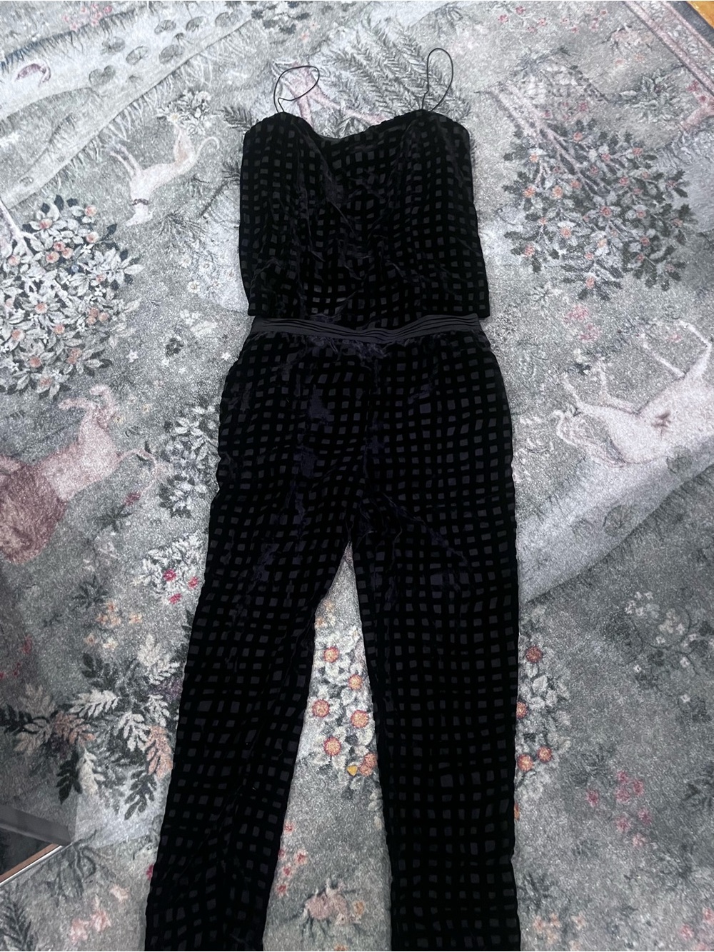 Black Checkered Velvet pants and top s/m